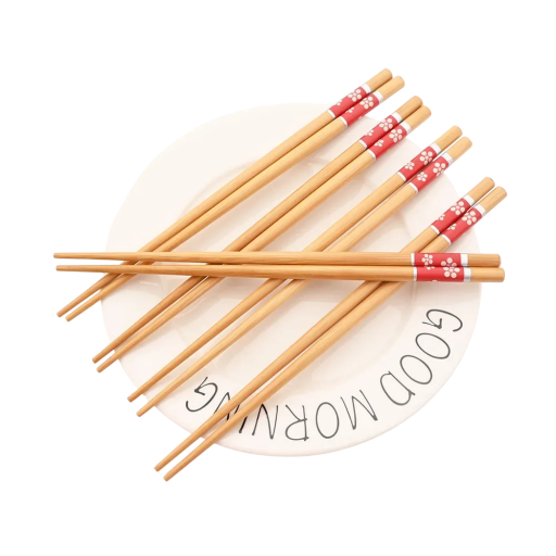 Set di bacchette in bambù per sushi 5 coppie Bacchette giapponesi antiscivolo con manici rossi e motivo floreale bianco Bacchette per noodles