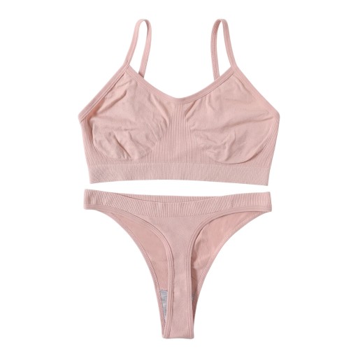 Set di biancheria intima da donna senza cuciture con reggiseno senza ferretto a scollatura dritta e spalline sottili e slip classici con fascia a coste