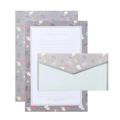 Set di carta da lettera e buste 14 x 21 cm 6 fogli di carta 8,5 x 16,5 cm 3 buste motivo floreale grigio set da scrittura