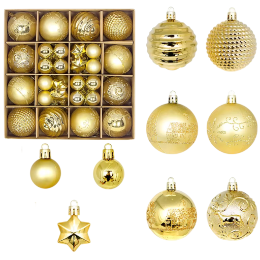 Set di decorazioni natalizie dorate 44 pezzi 3 - 6 cm Palline e stelle per albero di Natale Varie dimensioni per decorazione festiva