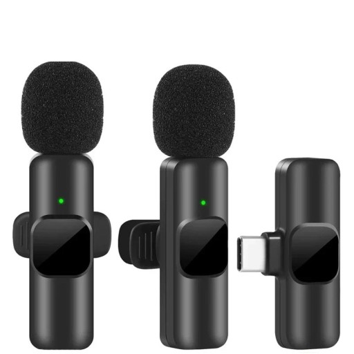 Set di due microfoni lavalier wireless 2.4G con ricevitore USB C per Android con riduzione del rumore e possibilità di ricarica durante l'uso