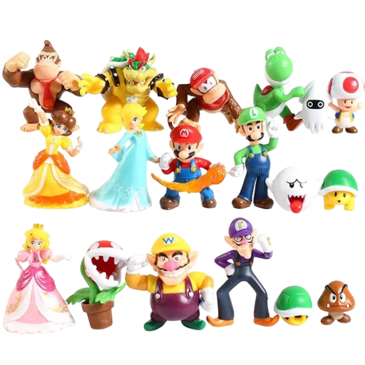 Set di figure Super Mario Bros 18 pezzi Personaggi da gioco in azione Figure di plastica Decorazioni per bambini Collezione da collezione Confezione regalo originale