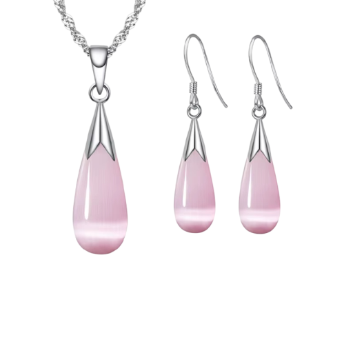 Set di gioielli elegante con collana da 45 cm e orecchini in argento 925 a forma di goccia d'acqua per matrimoni, fidanzamenti e feste