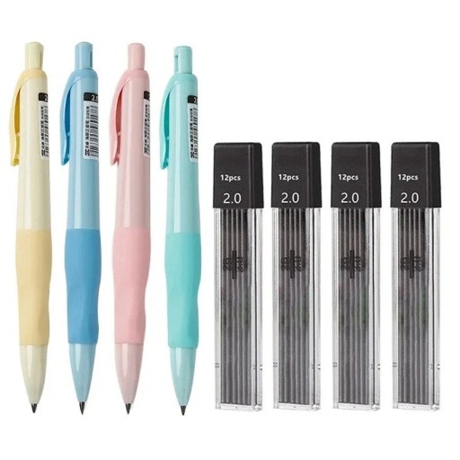 Set di matite meccaniche 2,0 mm con 48 mine di ricambio HB Matita da disegno per falegnameria Colori pastello Scrittura Schizzo Disegno Materiale scolastico