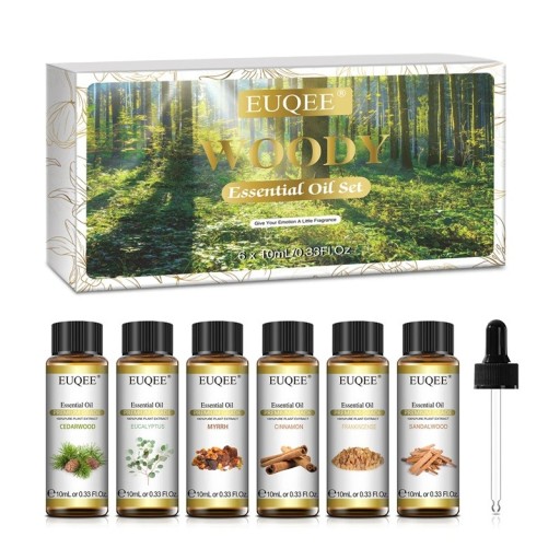 Set di oli essenziali legnosi 6×10 ml con pipetta Oli aromatici naturali Diffusore Massaggio Relaxazione Produzione di candele Meditazione Uso domestico