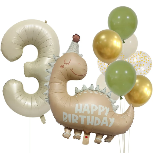 Set di palloncini per compleanno 12 pz Palloncino numero 80 cm Palloncino dinosauro 77 x 80 cm Palloncini in lattice Nastro Cannuccia per gonfiaggio