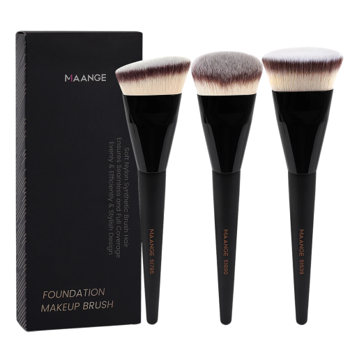 Set di pennelli per trucco 17 x 4 cm con 3 angoli e testa rotonda Pennelli in fibre sintetiche Setole morbide Pennello cosmetico in scatola