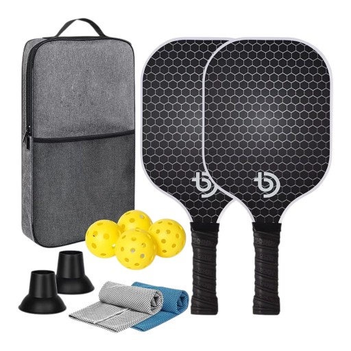 Set di pickleball 2 racchette e 4 palline con asciugamani e borsa 40 x 20 x 1,4 cm Racchette leggere in grafite nere con motivo bianco Per interno