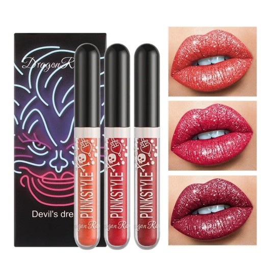 Set di rossetti lucidi Rossetti brillanti e waterproof Rossetto a lunga durata 3 pz