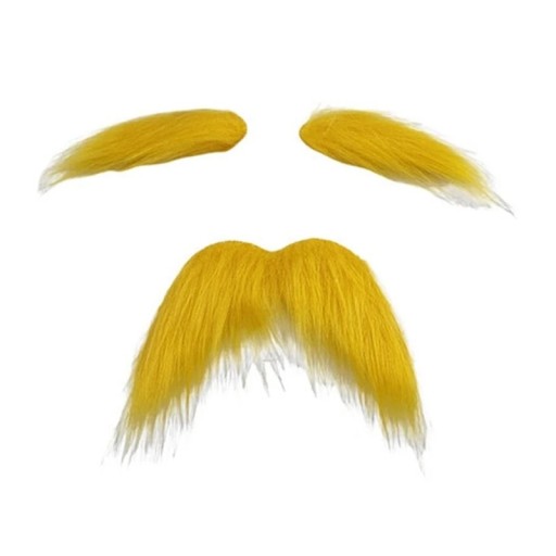 Set di sopracciglia finte gialle e baffi lunghi Accessorio per costume autoadesivo Cosplay Carnevale Asterix Halloween Oggetto di scena teatrale