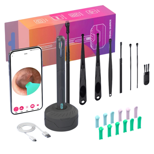 Set di strumenti per la pulizia delle orecchie con telecamera WiFi HD Endoscopio ispezione giroscopio a 6 assi Obiettivo rotante Beccucci intercambiabili Illuminazione LED