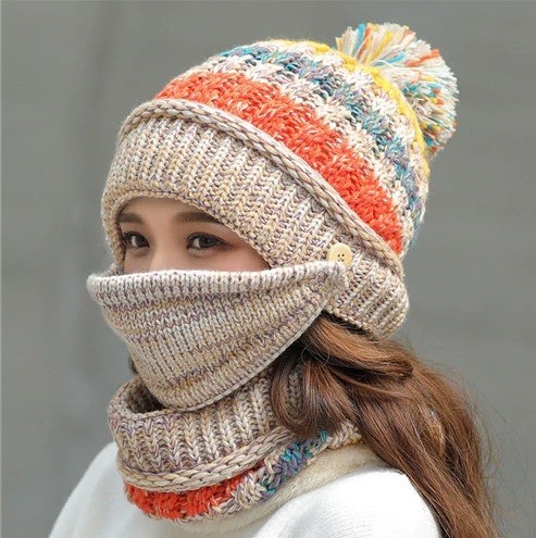 Set invernale lavorato a maglia da donna 3 pezzi J1839