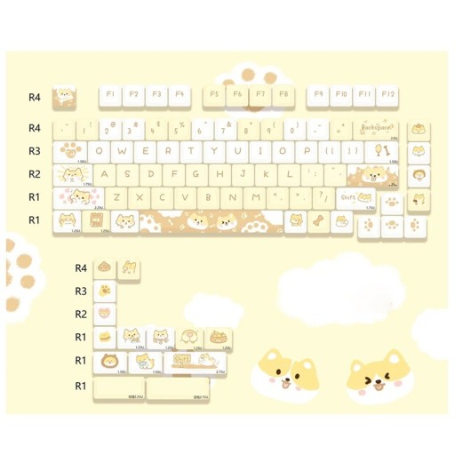 Set keycaps cartoon motief 95 stuks PBT MOA profiel geel wit keycaps voor mechanisch toetsenbord gaming en kantoor