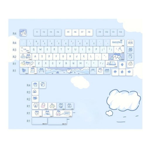 Set keycaps cartoon motief 95 stuks PBT MOA profiel lichtblauw wit keycaps voor mechanisch toetsenbord gaming en kantoor