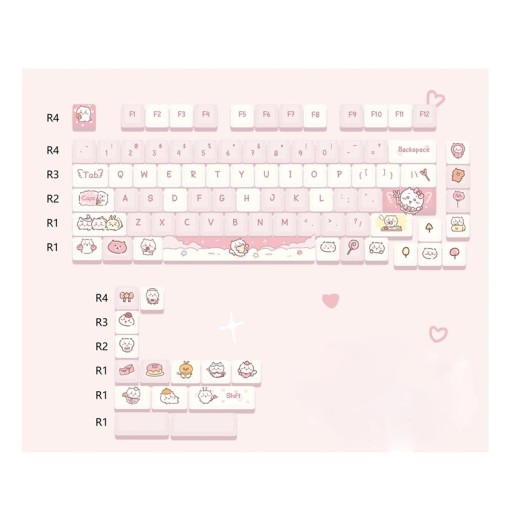 Set keycaps cartoon motief 95 stuks PBT MOA profiel roze wit keycaps voor mechanisch toetsenbord gaming en kantoor