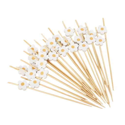 Set med 100 st bambusdekorerade tandpetare med blommotiv 12 cm Engångsdekorationer för bröllop, födelsedagar, fester och festlig tilltugg