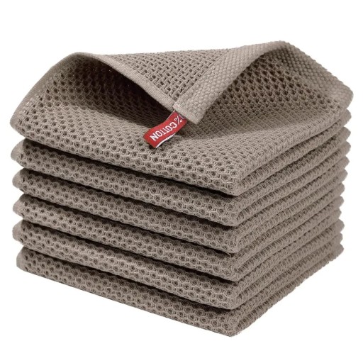 Set med 2 bruna bomullshanddukar 30x30 cm Våffeltyg Absorberande kökshanddukar för disk och städning Återanvändbara