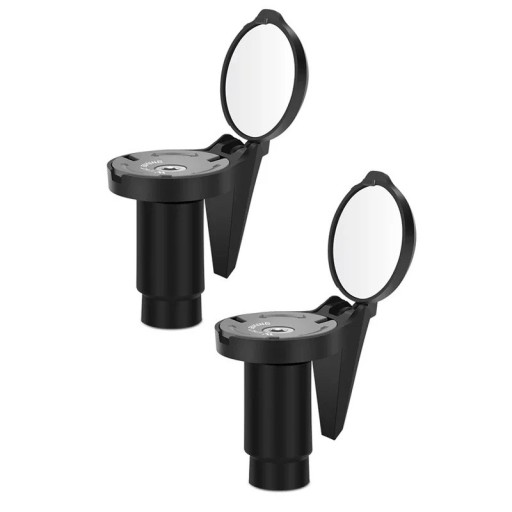 Set med 2 mini svarta backspeglar för cyklar. Roterande universalstyrspegel 16-22 mm. Diameter 3 cm. Justerbart cykeltillbehör.