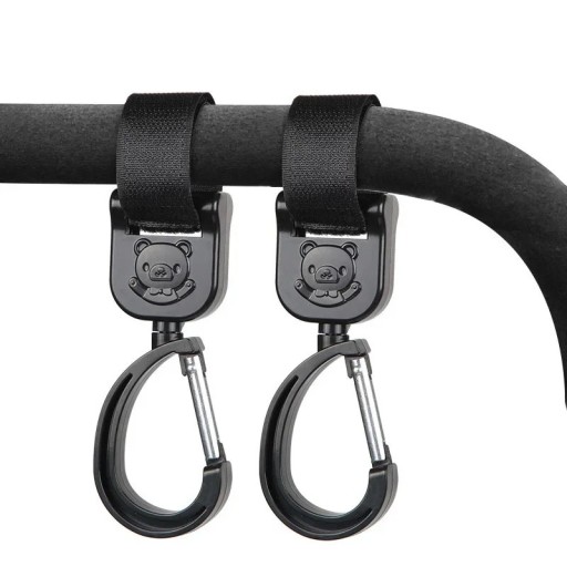 Set med 2 vridbara barnvagnskrokar 15 cm Universella väskhållare 360° rotation Kardborreknäppning
