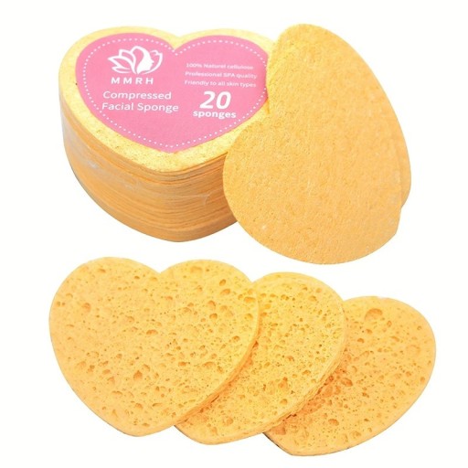 Set med 20 naturliga hjärtformade ansiktssvampar, pressade rengöringspads, exfolierande och återanvändbara hudvårdsverktyg