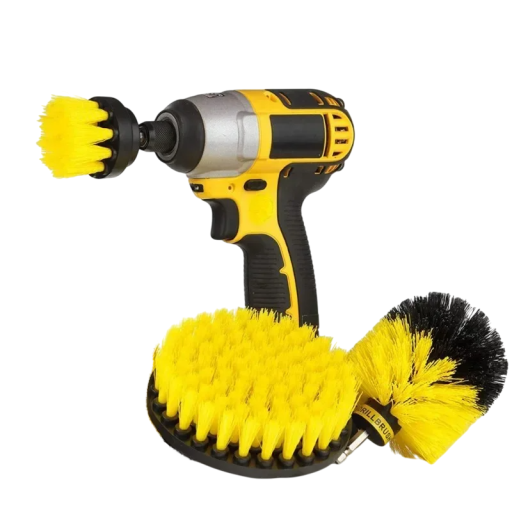 Set med 3 borsttillbehör för 1/4&quot; borr Platt och rund borste av PP Rengöringstillbehör för kakel, fogar, badrum, bil