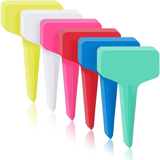 Set med 30 färgglada växtetiketter 10 cm plastträdgårdsnamnetiketter T-formade vattentäta plantmarkörer