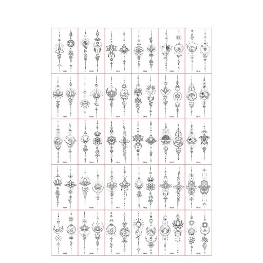 Set med 30 temporära tatueringar 5,7 x 9,7 cm Svartvita ornamentala och blommiga mönster för elegant dekoration av huden