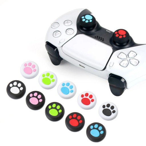 Set med 4 färgglada silikongreppskydd med tassmotiv för PS5, PS4 och Xbox One XS-kontroller