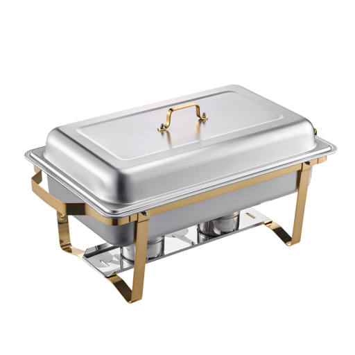 Set med 4 rektangulära värmebehållare med lock med en volym på 8 l och en vattenbad på 11,5 l för varm och kall servering av mat på bufféer och catering