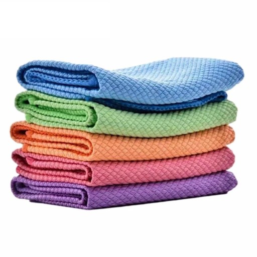 Set med 5 färgade mikrofiberdukar 25x25 cm Absorberande dukar för disk, glas, fönster, kök Dammfria avfettningsdukar
