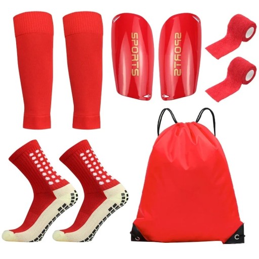 Set med 5 fotbollsträningsset för män och kvinnor, höga strumpor 39-45 EUR, benskydd, bandage, fotskydd, väska