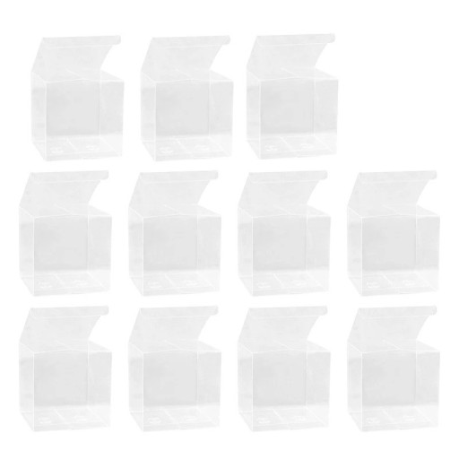 Set med 50 st transparenta plastiska presentlådor 5 × 5 × 5 cm, vikbara kuber med lock för småsaker och dekorationer
