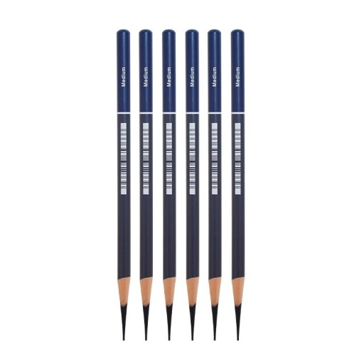 Set med 6 Faber Castell Goldfaber grafitpennor i träkol, medelhårda, skiss, skuggning och konstnärlig teckning för studenter och konstnärer