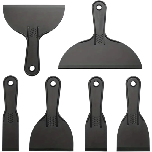 Set med 6 plastskrapor för spackel och tapeter 18 cm olika bredder 3,8–20 cm hållbar plast för putsning och rengöring av ytor