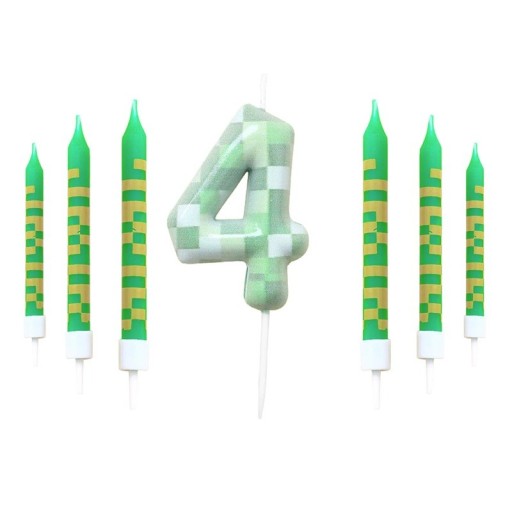 Set med 7 gröna födelsedagsljus pixeltema tårtdekorationer videospel sifferljus 0-9 födelsedagsfest 9,5x0,8cm