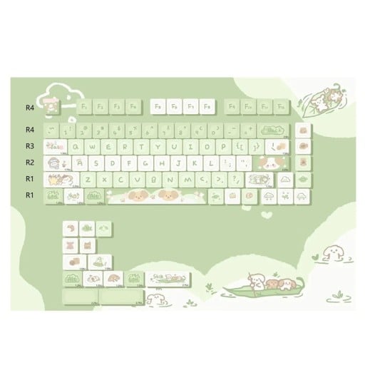 Set med keycaps med cartoonmotiv 95 st PBT MOA-profil grön vit keycaps för mekanisk tangentbord spel och kontor