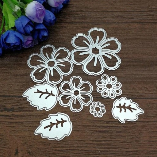 Set med stålutskärningsmallar för blommor och blad 6–1,5 cm metallutskärningar för präglings och skärning av papper och tyg dekorationer