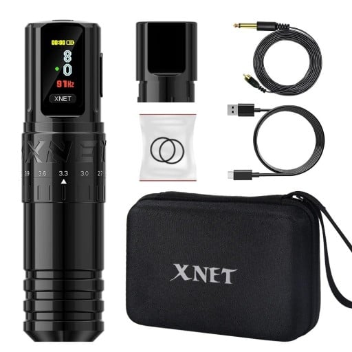 Set med trådlös tatueringspenna med batterikapacitet på 2400 mAh Elektrisk tatueringsmaskin och permanent makeup med USB-C-kabel och RCA-kabel Tatueringsmaskin med OLED-display för både nybörjare och professionella i setet