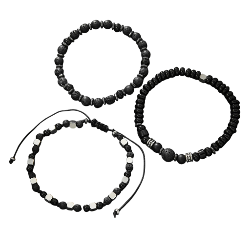 Set med tre herrarmband av träpärlor 3 st diameter 17 cm trä svart för dagligt bruk och stilkombination