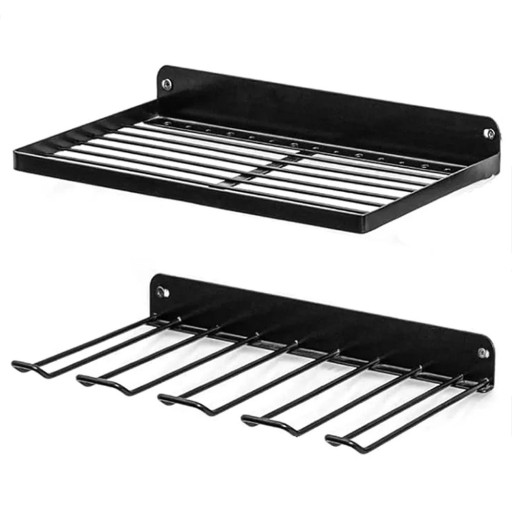Set: metallväggshylla 41 x 20 cm och hållare med krokar 41 x 19 cm för batteridrivna borrmaskiner och verktyg för förvaringssystem i verkstad och garage