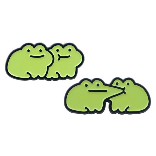 Set mit 2 emaillierten Anstecknadeln Frosch 3,2 × 1,5 und 3,5 × 1,5 cm metallische Broschen grün-schwarz gezeichnetes Motiv Zubehör für Rucksack Revers