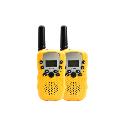 Set mit 2 Kinderwalkie-Talkies T-388 mit großer Reichweite, 8 Kanälen, Frequenz 446 MHz, LCD-Display und Taschenlampe, betrieben mit 4x AAA-Batterien für Kinder