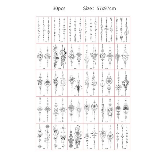 Set mit 30 Stück temporären Tattoos 5,7 x 9,7 cm Schwarz-weiße geometrische und ornamentale Motive zur Hautverzierung und kreativen Aussehen