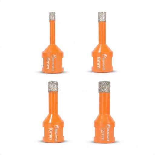 Set mit 4 Diamantbohrern 6/8/10/12 mm M14 für Winkelschleifer Vakuumgelöteter Diamant Orange Trockenbohren für Fliesen, Marmor und Granit