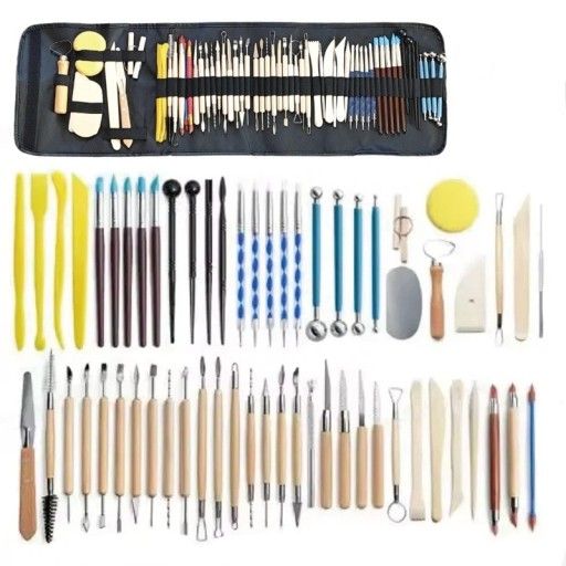Set mit 61 Stück Bildhauer- und Modellierwerkzeugen für Keramik, Ton, Wachs, Kunsthandwerk, Detailarbeit, Formen, Modellieren