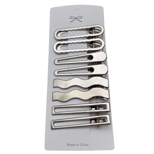 Set mit 8 Stück silbernen Metallhaarnadeln Wellenförmige Gerade Schmale und Rechteckige Clips für Pony und Seitenhaare Haarschmuck
