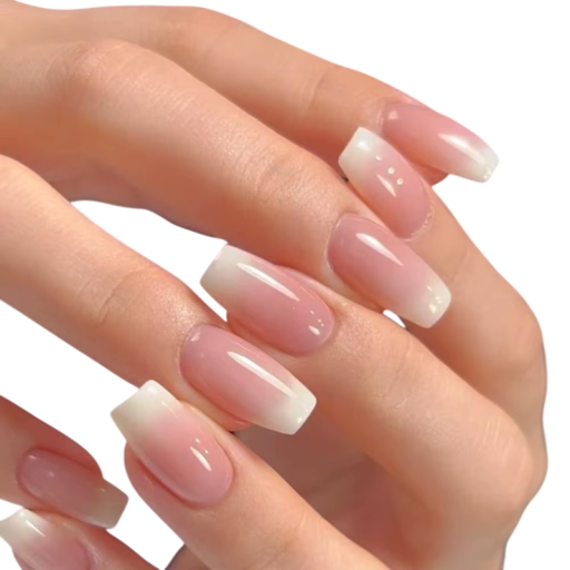 Set moderno di 24 pezzi di unghie artificiali forma coffin lunghezza media design ombré in acrilico tips adesivi per mani per una manicure elegante