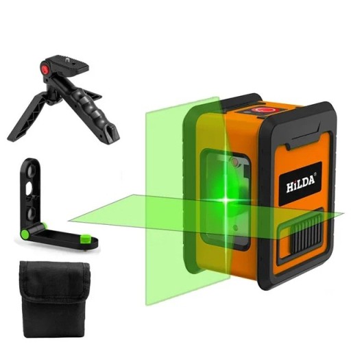 Set nivelă laser HILDA cu 2 linii, fascicul verde, trepied, suport în L, carcasă, autonivelare, măsurare precisă, lucrări de asamblare și renovare