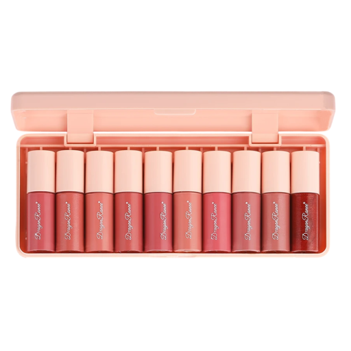 Set of 10 Hydrating Lip Glosses in a Box Lip Care Glossy Effect Cosmetic Set Gift Package Make-up Accessory