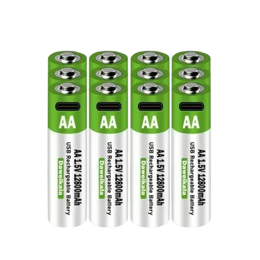 Set of 12 AA 1.5V USB Rechargeable Batteries 12800mAh Li-ion with USB-C Cable for Toys, Mice, Controllers and Electronic Devices